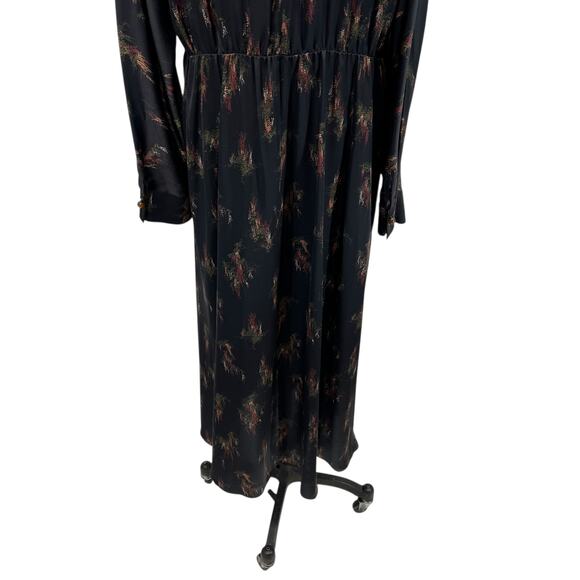 Vince Wisteria Wrap Dress Midi Satin Long Sleeve Black Size XL *Damaged - Picture 14 of 16